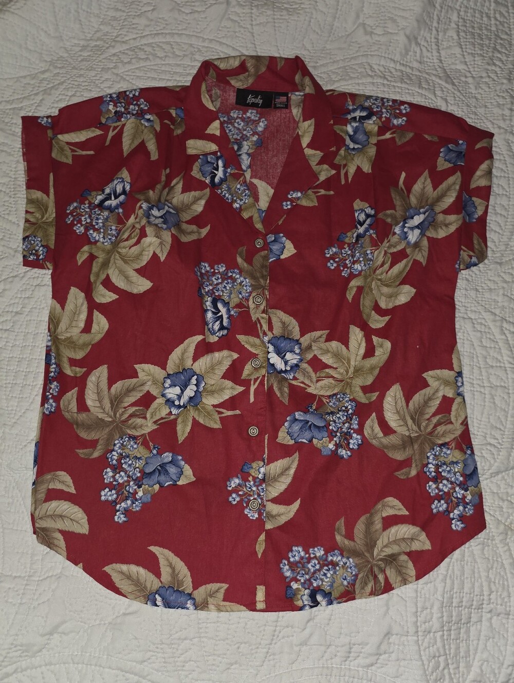 Vintage 1970s Red Tropical Floral Print Button Front Short Sleeve by Tapestry